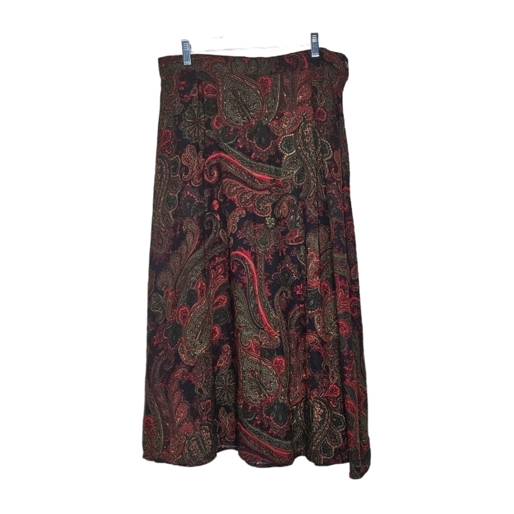 Lane Bryant vintage dark red & green maxi A-line skirt plus size 18W / 20W NWT